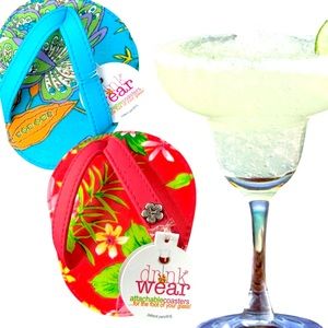 NWT 4 Pc Flip Flop Rattan Cotton Vibrant Floral Made in CA Coaster Set